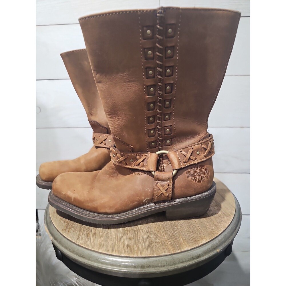 Harley-Davidson Auburn Harness Boots Womens 8M Brown Leather Studded Moto D85432 - Picture 5 of 10